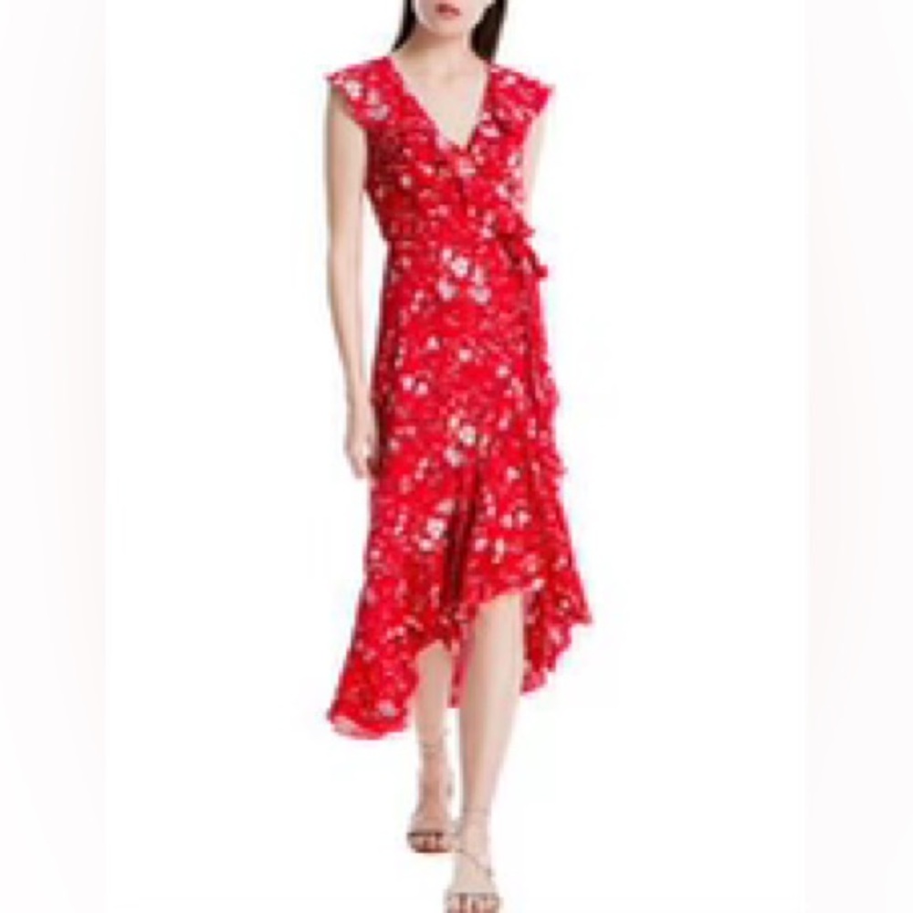 Max Studio Patterned Ruffle Wrap Mide Dress - Picture 6 of 7